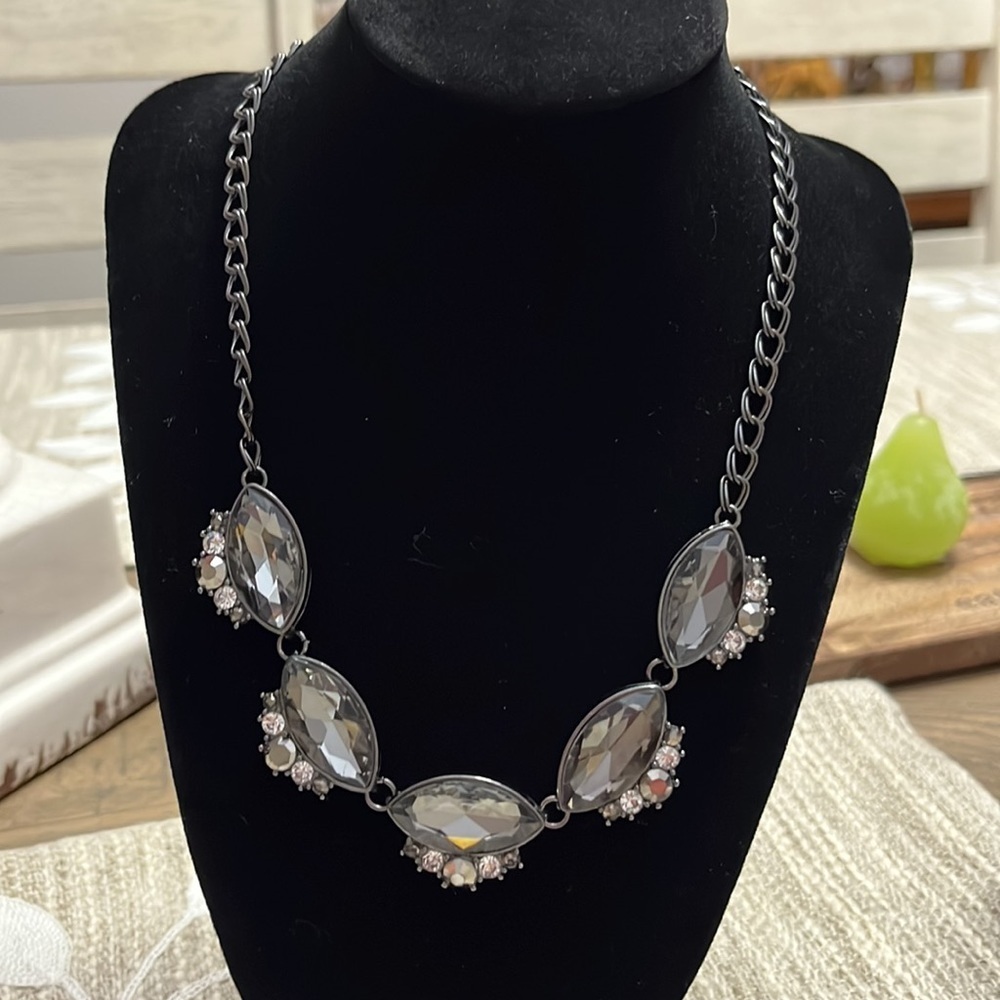 Gunmetal Smoky Oval Crystal Cluster Statement Necklace | Dark Academia